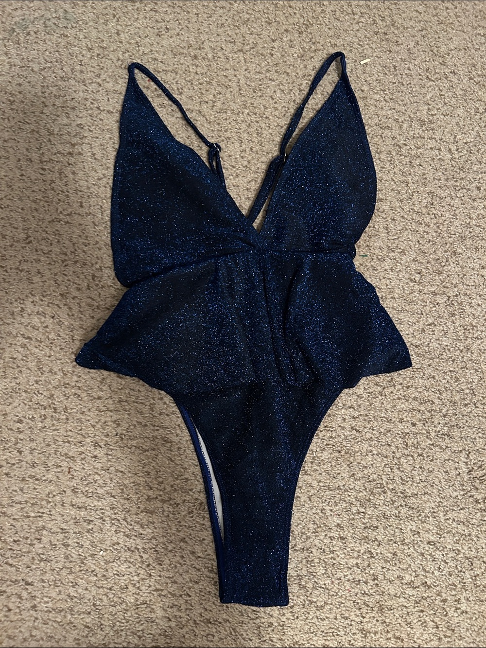 SHEIN Sparkle Navy Blue One-Piece Swimsuit
